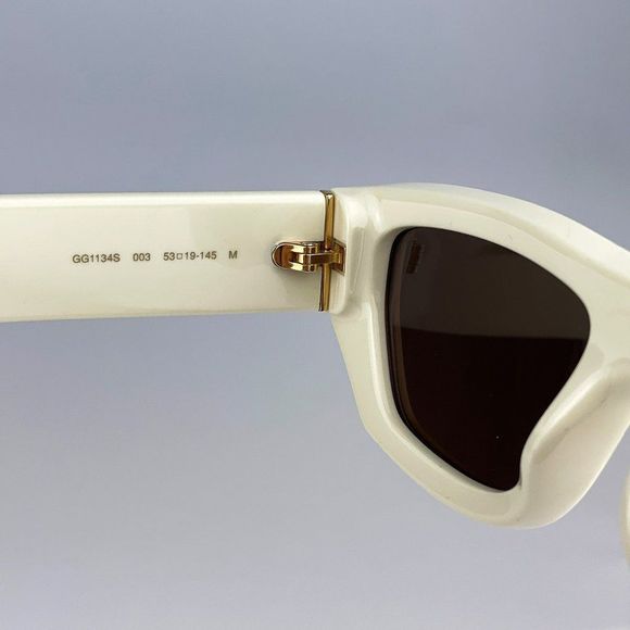 Gucci GG1134S 003 Sunglasses Ivory White Brown Rectangle Unisex - Picture 12 of 13